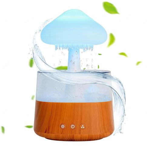 Diffusore a Nuvola Di Pioggia, 450ml,Funzione Cronometraggio Luci a LED a 7 Colori Umidificatore Pioggia Adatto per Fare Regali,WoodColor