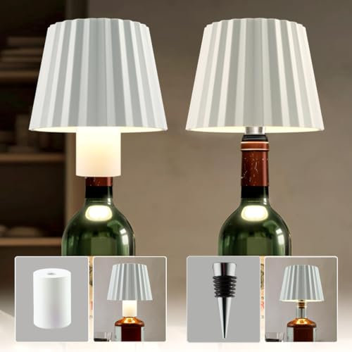 Cakkone Akku Flaschenlampe Aufsatz Led 2 Stück, Lampe für Flaschenhals Farbe und Helligkeit Einstellbar, Kabellose USB-Batterie Flaschen-Lampe, IP54 Wasserdicht Lampenschirm für Flaschen (Weiß 2)