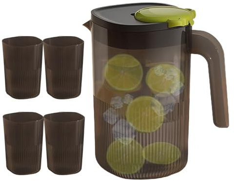 Pichet à égoutter, bouilloire froide | Pichets à boissons Récipients à jus avec 4 tasses | Machine à thé glacé transparent, pichet à boisson, bouilloire à eau froide, bouteille de citron, pichet à boi