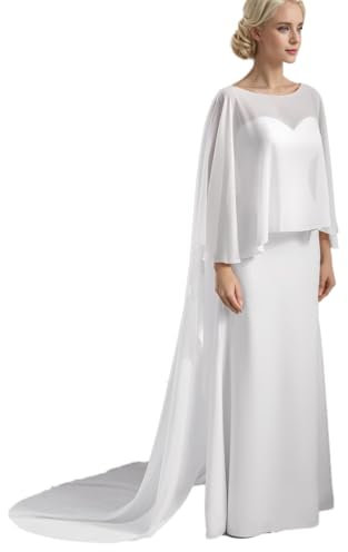 Ossadress Frauen Lang Chiffon Hochzeit Umhänge Brautumhänge Schals Brautschleier Umhang Kathedrale Länge Ivory