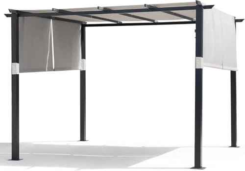 Gazebo, bigzzia Metal Pergola with Retractable Roof,Outdoor Pergola Features Water-resistant and SPF 15 with PU Coated Canopy, Sun Shade for Barbecue Event,Garden and Lawn Party (Gray, 10 * 10 Ft)