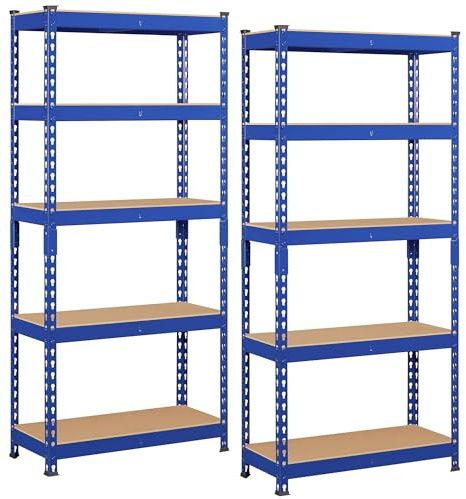 JupiterJX Garage Shelving Units 5 Tier Heavy Duty, Set Of 2 Shed Storage Shelves, Boltless 875KG Capacity | 175KG Per Shelf Metal Racking Metal Shelving Unit (Blue, 150cm x 70cm 30cm)
