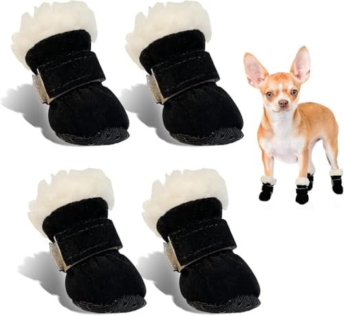 Hundeschuhe Pfotenschutz Winter, 4pcs Schneestiefel Hunde, Hunde Schuhe Anti Rutsch, rutschfest und Warm, Geeignet für Kleine und Mittelgroße Hunde für Outdoor-Aktivitäten im Winter, Waschbar (S)