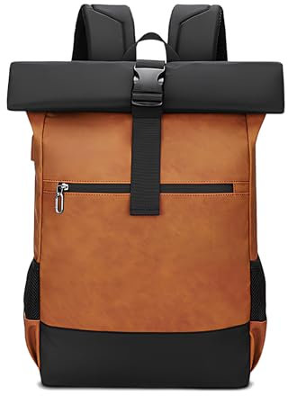Focenat Rolltop Rucksack mit Laptopfach, Laptop Rucksack für 15,6 Zoll Laptop, Backpack Wasserabweisend für Damen Herren, 19L-24L Schulrucksack für Freizeit Tagesrucksack Sport Reisen