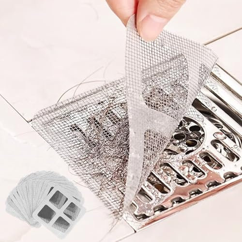30 Stück Abfluss Haarfänger Einweg,Duschrinne Haarsieb,Duschabfluss Mesh Aufkleber,Spülsieb Aufkleber,Badewannen Aufkleber Haarfänger Abdeckung,mit Plastikspachtel,für Duschen Badewannen