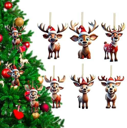 Weihnachten Hirsch Ornamente Weihnachtsbaum Rentier Anhänger Acryl Rentier Ornamente Niedlich Urlaub Rentier Anhänger Cartoon Rentier Dekoration Flach Acryl Tier Anhänger