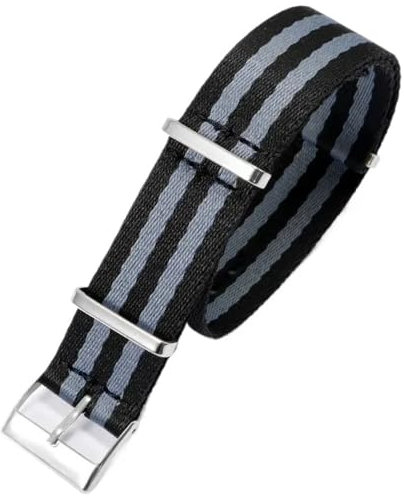 AMAUPCKCA Nylon Canvas Uhrenarmband for NATO Zulu Band 304 Edelstahl Schnalle Herren Ersatzarmband 20mm Uhrenzubehör for Omega(Black Gray-Silver)