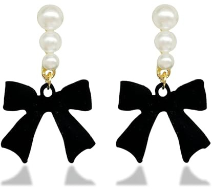 Bow Earrings, perlenohrringe mit schleife, Perlenohrringe, Ohrringe Damen, Schleifen Schmuck, Modeschmuck Ohrringe für Frauen und Mädchen Geschenke (Schwarz)
