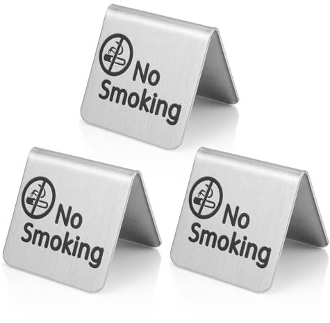 QERUTK Lot de 3 panneaux d'interdiction de fumer, indicateur de logo de bureau non-fumeur, panneau d'avertissement double face en acier inoxydable pour bureau, salle d'affaires, hôtel, club,