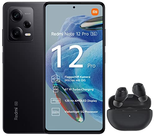 Xiaomi Redmi Note 12 Pro 5G Smartphone avec écouteurs sans fil intra-auriculaires (6,67, AMOLED DotDisplay, 128 Go, 6 Go de RAM, Dual SIM, 120 Hz, Full HD, noir minuit (Reconditionné)