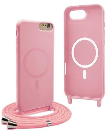 YFSYLL Handykette Hülle für iPhone 8 Plus / 7 Plus mit Band,Magnetische Silikon Handyhülle Kompatibel mit MagSafe,Handyhülle für zum Umhängen Einstellbar und Abnehmbar - Pink