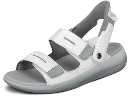 Orthofeet Damen Orthopädische Hands-Free Calypso Stoff-Sandalen zum Hineinschlüpfen in Weiß, Größe 42
