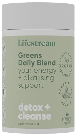 Lifestream Greens Daily Blend Superfood Powder with Organic Spirulina Barley Grass & Chlorella for Energy Detox Immunity Support Natural Nutrient Boost Vegan-Friendly 3g Daily Dose 100g 1/2