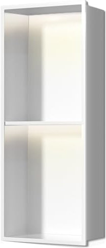 Eingebaute Duschnischen-Caddys aus Edelstahl für Badezimmer, Duschaufbewahrungsschränke aus Metall, Toilettenpapierhalter mit LED-Licht für die Hintergrundwand in der Hotelküche (Weiß, 28 x 70 x 12,5