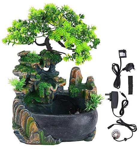 Greensen Tabletop Fountain with Waterfall Fog for Humidifier Garden Decoration Admiring Relaxation Synthetic Resin Material