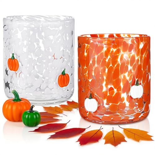Donubiiu 2 Pcs Halloween Icon Juice Glasses, 14oz Icon Stemless Drinking Pumpkin Glasses Set, Halloween Glass Cups für Zuhause, Ofiice,-Party-Dekoration (A)