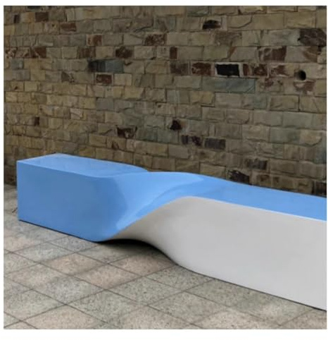 VEXDOSLE Außenbänke Freizeitstuhl aus glasfaserverstärktem Kunststoff, einfacher Einkaufszentrum, öffentlicher Rastplatz, Freizeit, kreative Twist-Sitzbank(White+Blue 180 * 42 * 42)