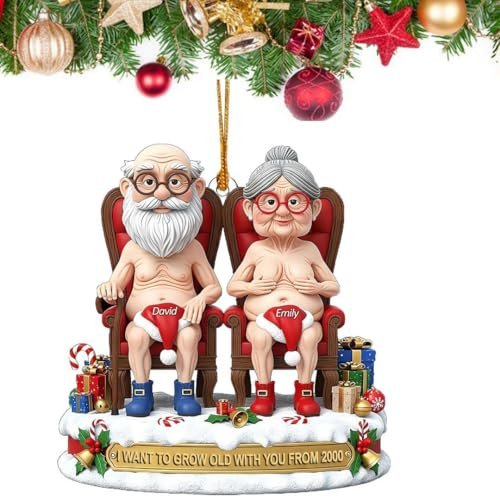 Personalisierbares freches altes Paar, Weihnachtsschmuck, Geschenke, I Want To Grow Old With You, Acrylornament für Paare, Erwachsene, weißer Elefant, Geschenke für Weihnachten, Party-Dekorationen