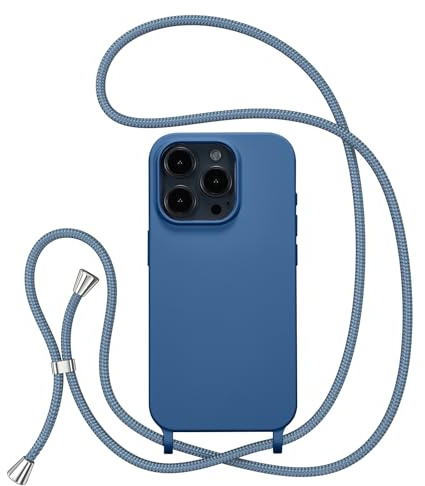 ZTOFERA Crossbody Lanyard Case for iPhone 12 Pro Max (6.7), Liquid Silicone Protective Phone Case with Strap Adjustable Neck Cord Necklace Soft Cover, Blue