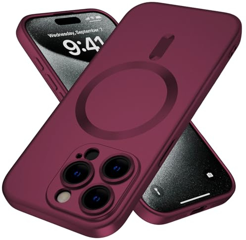 X-level für iPhone 15 Pro Hülle Weiche, Kompatibel mit MagSafe, Weinrot | Handyhülle Kameraschutz Vollständiger, Stoßfest Dünn Case, Kratzfest Matt Schutzhülle