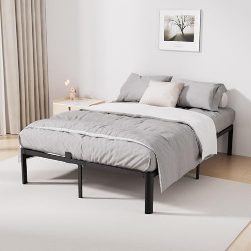 KUTAS Bett, Bettgestell 140 x 200 cm, Höhe 36 cm, mit Stauraum unter dem Bett, 14 Reihen Metalllamellen, Einfach zu Montieren, Geräuschlos, Kein Boxspringbett erforderlich, Modern, Schwarz