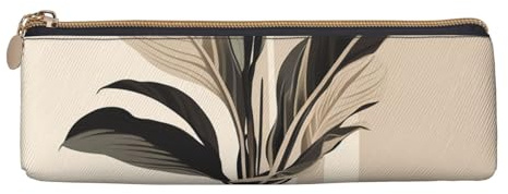 BTCOWZRV Leather Pencil Case for Women Men Simple Plant Pencil Bag with Zipper Pencil Pouch Small Coin Pouch Portable Makeup Bag for Office Holiday Gift