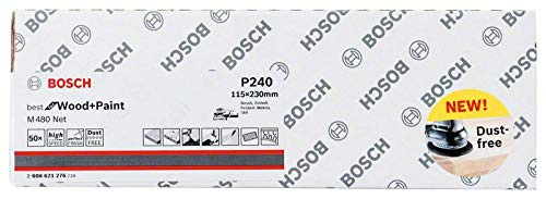Bosch 50x EXPERT M480 Sanding Net | for Paint on wood, Hardwood, Ø 115x230 mm, Grit 240, Professional Accessory Orbital Sander