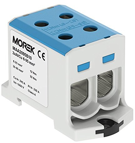 Verteilerblock f. Al/Cu geeignet 4x6-95mm2 blau 1pol. 1000V AC/DC Klemme isoliert OTL 95-2 MAA2095B10 Morek 4122