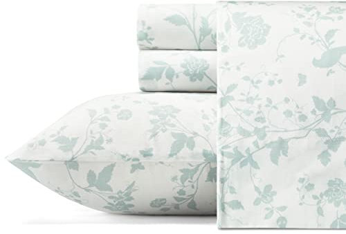 Laura Ashley Bettwäsche-Set für Queen-Size-Bett, weiches Baumwoll-Satin, glatt, atmungsaktiv, Heimdekoration (Garden Palace Blue, Queen)