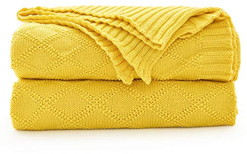 Longhui Bettwäsche, Zopfmuster, 100 % Baumwolle, weich, dekorativ, warm, gemütlich, gestrickt, Braun, 50 x 60 cm, baumwolle, Yellow Cross Stripe, 50 x 60