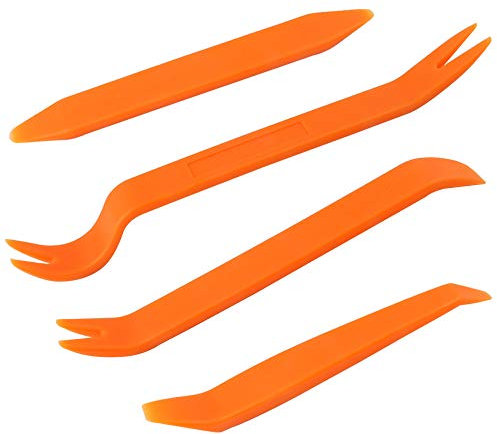 QitinDasen 4Pcs Professional Car Door Panel Audio Refit Removal Tool Set, Auto Door Clip Panel Trim Removal Install Pry Tool Kit, Stereo Radio Interior Light Repair Tool Kit (Orange)