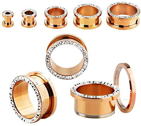 Flesh Tunnel Rosegold Chirurgenstahl 2er Set Piercing Ohrdehner Ohrplug Glitzer 12mm