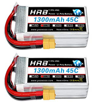 HRB 2 Packs 11.1V 3S 1300mAh 45C LiPo Batterie avec Prise XT60 pour Voiture Evader BX Skylark Mini Shredder 200 Drone Vortex 200 Qav et FPV Racing Quadcopter