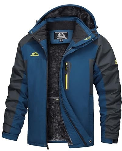 TACVASEN Casual Jackets for Men Warm Fleece Jacket Mountain Ski Parka Outdoor Cotton Windbreaker Jacket , Denim Blue, XL