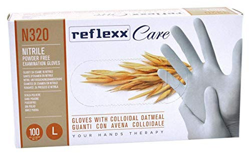 Reflexx N320/L Guanti Monouso in Nitrile anallergici senza polvere, 100 Pezzi, TAGLIA L