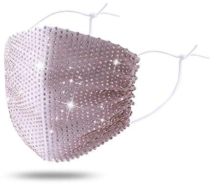 LIEIKIC Damen Mundschutz Kristalle Glitzer Elegant Waschbar Wiederverwendbar Atmungsaktive Mund und Nasenschutz Cover Halstuch für Halloween Abend Party (Pink)