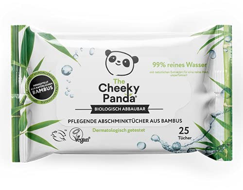 The Cheeky Panda - Bamboo make-up wipes - pack of 25 - unscented - dermatologically tested - biodegradable - FSC certified cleaning wipes for sensitive skin