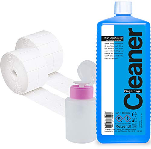ICP-Nailcare Fingernagel Cleaner Set Premium Qualität + Dispenser + Lohmann & Rauscher Zelletten 1000ml + 1000 Zelletten Pads (2 Rollen je 500 Stück)