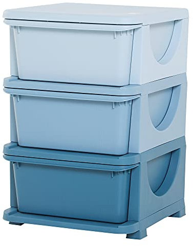 HOMCOM Torre de Almacenamiento Infantil con 3 Cajones Organizador de Juguetes para Niños +3 Años Gran Almacenaje con Asas para Juguetes Ropa Libros 37x37x56,5 cm Azul
