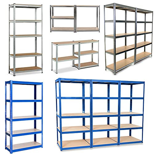 DayPlus Scaffalatura per magazzini, 200cm x 100cm x 50cm, con fondo in metallo, regolabile, cantina, officina, facile da montare, portata fino a 875 kg, Blu