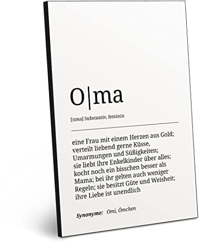 ARTFAVES® Worterklärung Oma | Definition Bild schwarz-Weiss als Geschenk | Holzschild mit Spruch zum Thema Familie/Oma