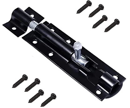 Tower Bolt Door Lock for Patio Door Security Lock - 4” (100mm) Black Powder Coated Sliding Door Latch with Screws for Bathroom Toilet Cupboard Bedroom Garden Shed Gate Latch