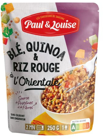 Paul & Louise - Blé, quinoa et riz rouge à l'orientale 250g - Source de protéines et de fibres - Prêt en 2 minutes