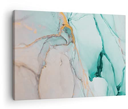 Bilder auf Leinwand Marmor Abstraktion Türkis Leinwandbild 70x50cm Wandbilder Dekoration Wohnzimmer Schlafzimmer Küche Deko Klein Wanddeko Bild Wand Kunstdruck Art Wall Decor Canvas AA70x50-4451