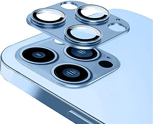 MiRowy Caméra Protecteur Compatible avec iPhone 13 Pro/13 Pro Max, Verre Trempé Alliage D'aluminium Caméra Lentille Coque, 9H HD Protection écran Camera Compatible avec iPhone 13 Pro/13 Pro Max, Bleu