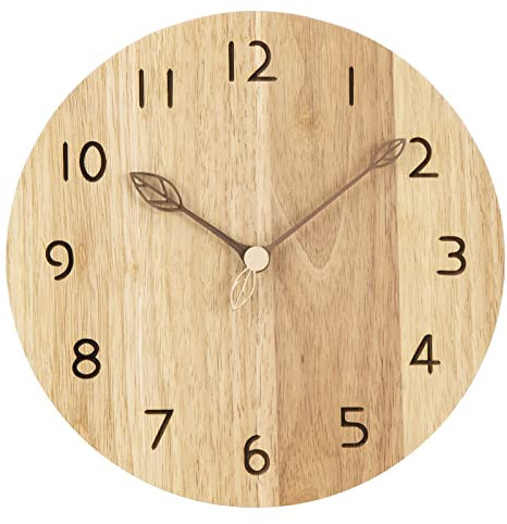 VIVILINEN Reloj de Pared de Madera de 30 cm Silencioso, Estilo Moderno Sin Marco, para Cocina, Salon, Oficina, Dormitorio