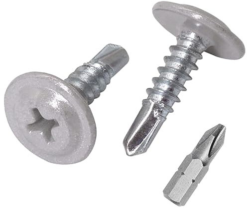 SKIR'CO Lot de 150 vis autoforeuses peintes 4,2 x 16 mm, tête de réglage modifiée Phillips Vis à tôle Tête gaufrée (150, Aluminium Blanc RAL 9006)