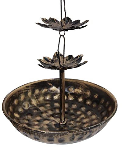 Purpledip Metal Wall Hanging Urli (Uruli, Varpu) With Flower Design Chain: Vintage Finish Decorative Bowl For Floating Candles, Flowers, Petals Or Just Water (12597)