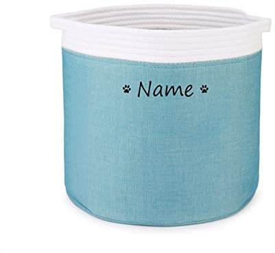 TONYFY Zusammenfaltbar Aufbewahrungsbox Korb mit Personalisiertem Namen, Rechteckige Aufbewahrungsbox für Hundespielzeug, Hundemäntel, Hundebekleidung und Katzen Hunde Zubehör (Pfote Weiß Blau)