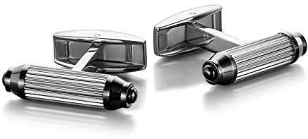 Colibri Targa Manschettenknöpfe für Herren – Designer-Manschettenknöpfe mit Onyx-Steineinlagen – drehbarer Walschwanz-Verschluss – polierter Edelstahl – Geschenkbox